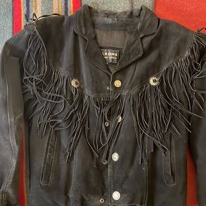 VINTAGE 80S BLACK WILSONS SUEDE & LEATHER FRINGE JACKET